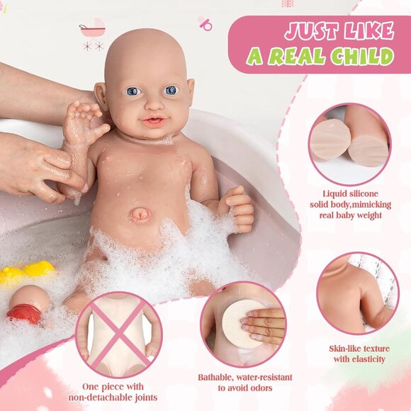🆕14Inch Full Realistic Silicone Reborn Baby Dolls Girl with Feeding Accessories - Picture 4 of 5